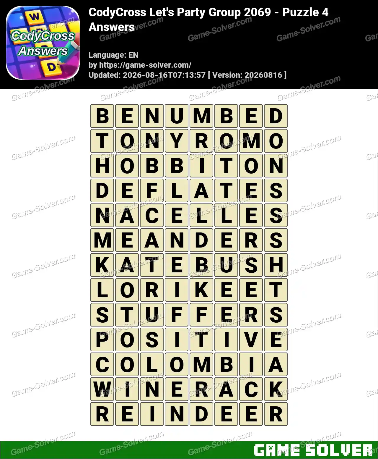CodyCross Let’s Party Group 2069 – Puzzle 4 Answers
